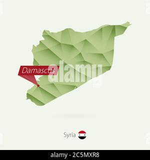 Grüne Gradient Low Poly Karte von Syrien mit Hauptstadt Damaskus Stock Vektor