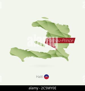 Grüne Gradient Low-Poly-Karte von Haiti mit der Hauptstadt Port-au-Prince Stock Vektor