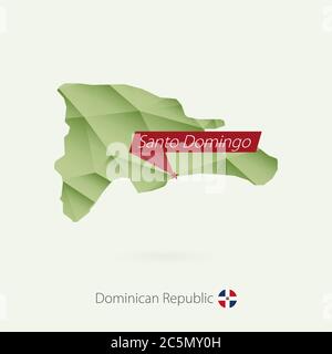 Grüne Gradient Low Poly Karte von Dominikanische Republik mit Hauptstadt Santo Domingo Stock Vektor