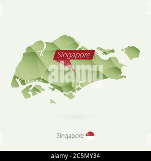 Grüne Gradient Low Poly Karte von Singapur mit Hauptstadt Singapur Stock Vektor