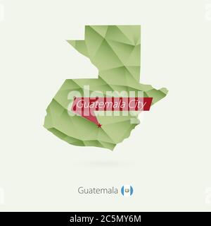 Grüne Gradient Low Poly Karte von Guatemala mit Hauptstadt Guatemala City Stock Vektor