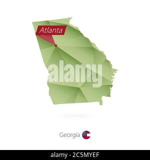 Grüne Gradient Low-Poly-Karte von Georgia mit der Hauptstadt Atlanta Stock Vektor
