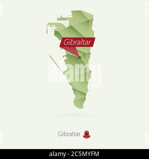 Grüne Gradient Low Poly Karte von Gibraltar mit Hauptstadt Gibraltar Stock Vektor