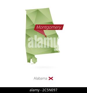 Grüne Gradienten Low Poly Karte von Alabama mit Hauptstadt Montgomery Stock Vektor