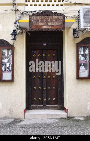 Stone Town, Sansibar - 7. Oktober 2019: Das Haus, in dem Freddy Mercury in Sansibar wohnte, Jetzt Tembo House Hotel. Tansania, Afrika Stockfoto