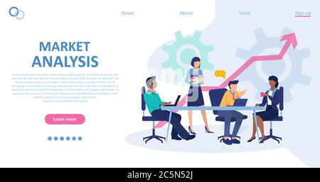 Vektor der Geschäftsleute, die eine Besprechung mit Marktanalysen durchführen Stock Vektor