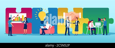 Vektor der Business-Team arbeiten auf einem Puzzle-Hintergrund Stock Vektor