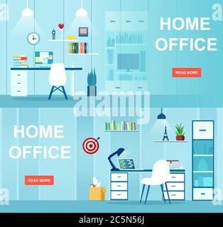 Vektor eines Bürointerieurs mit Desktop, Business-Arbeitsplatz. Konzept Arbeitsplatz zu Hause. Stock Vektor