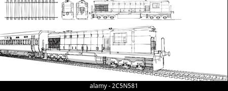 Handzeichnung Illustration Satz Zug, Zug Zeichnung, Zug Zeichnung Umriss Handzeichnung Satz Zug, Zug Zeichnung Umriss Stock Vektor