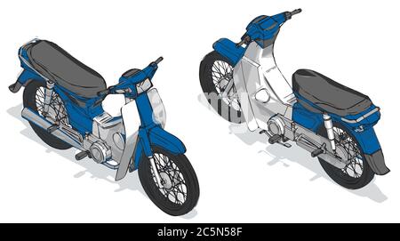 Motorroller isometrische Farbe Vektor Illustration, isometrische Roller Vektor, Blue Scooter Motorrad Stockfoto