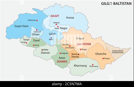 vektor administrative und politische Karte des Pakistanischen Sondergebietes Gilgit-Baltistan Stock Vektor