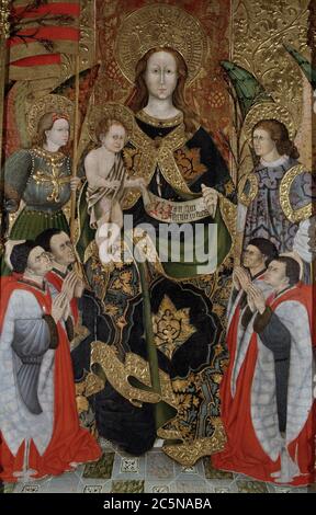 FERRER, JAUME. PINTOR ESPAÑOL. SIGLO XV 'TABLO DE LA VIRGEN, SAN JORGE Y SAN MIGUEL'. DETALLE TABLA ZENTRAL. AYUNTAMIENTO DE LERIDA VIRGEN MARIA. Stockfoto