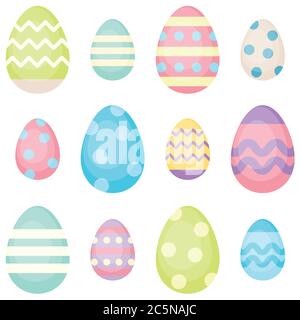 Ostereier - dekorierte Eier Vektor-Illustration in Pastellfarben. Niedliche festliche Hintergrund Vorlage Stock Vektor