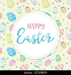Frohe Ostern - Grußkarte mit Schriftzug und Ostereiern Hintergrund. Vektor-Illustration in Pastellfarben, Design-Vorlage Stock Vektor