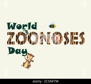 Welt Zoonosen Tag, Tiere im Dschungel mit Tiger Streifen Poster, Hintergrund, Illustration Vektor Stock Vektor