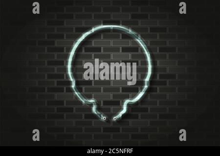 Alien Schädel oder Gasmaske glühenden Neon-Zeichen oder Glasröhre. Realistische Vektordarstellung. Schwarze Ziegelwand, weicher Schatten. Stock Vektor