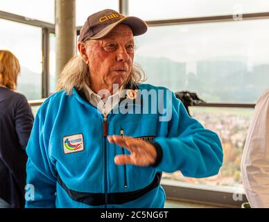 Der erste deutsche Vierschanzentournee-Sieger Max Bolkhart auf der Schattenberg-Schanze in Oberstdorf Stockfoto