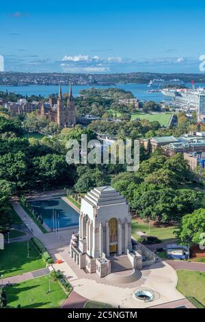 BirdsEye Blick war Memorial Hyde Park und Sydney Harbour Sydney Australien Stockfoto