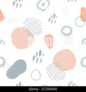 Organische Formen nahtloses Muster. Einzigartige handgezeichnete abstrakte Formen Textur. Memphis Stil Hintergrund. Minimalistisch stilvolle Deckblatt Vorlage. Vektor Stock Vektor