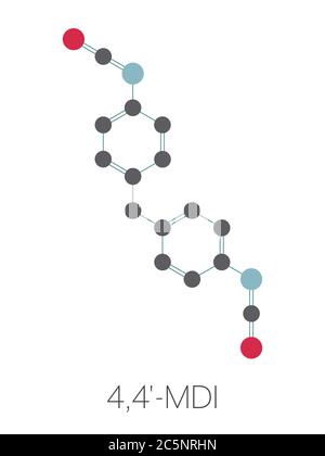 Methylen Diphenyl-Diisocyanat Molekül (MDI), Polyurethan (PU)-Baustein. Stockfoto