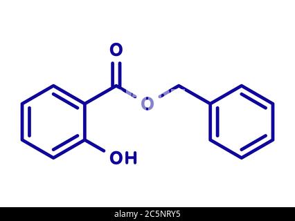 Benzylsalicylat (Benzyl 4-hydroxybenzoat)-Molekül. Wird in Kosmetika und Parfüms verwendet. Skelettformel. Stockfoto