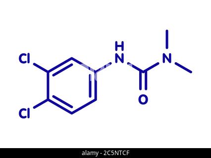 Diuron (DCMU) Herbizid Molekül. Skelettmuskulatur Formel. Stockfoto