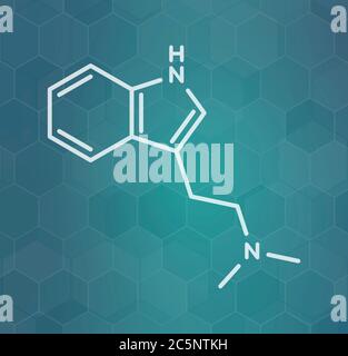 Dimethyltryptamin (DMT) psychedelische Droge Molekül. In der Drink Ayahuasca. Skelettmuskulatur Formel. Stockfoto