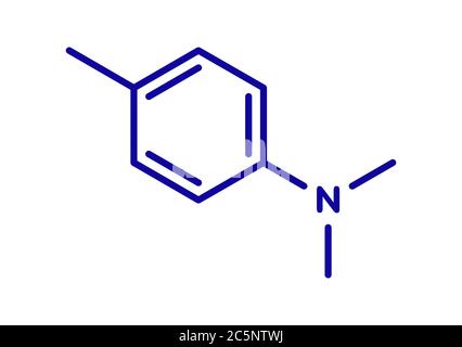 N,N-Dimethyl-p-Toluidin (DMPT)-Molekül. Häufig als Katalysator bei der Herstellung von Polymeren und in zahnmedizinischen Materialien und Knochenzementen verwendet. Skelettformel. Stockfoto