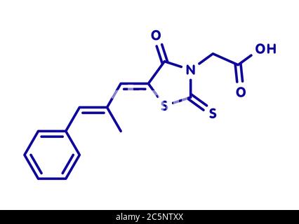 Epalrestat diabetische Neuropathie Droge Molekül (Natrium-glucose-Inhibitor). Skelettmuskulatur Formel. Stockfoto