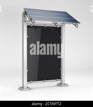 Vertikale leere Plakatwand mit Solarpanel, Clipping-Pfad enthalten, 3d-Rendering Stockfoto
