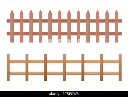 Holzzaun horizontal. Rustikaler Zaun aus frischen Planken palisade Ackerland Barriere Schutz. Stock Vektor