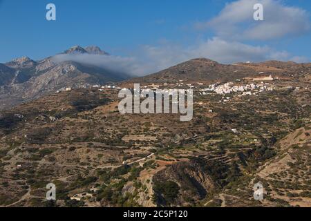 Panoramablick auf Spoa von der Straße nach Olympos auf Karpathos in Griechenland, Europa Stockfoto