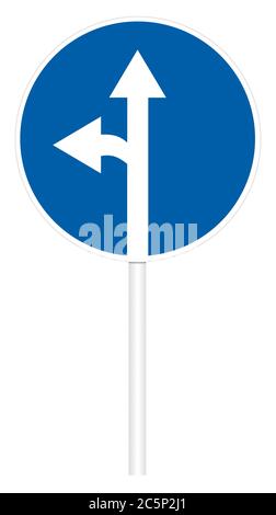 Präskriptive Verkehrszeichen isoliert auf weißer 3D-Abbildung - direkte und linke Bewegung Stockfoto