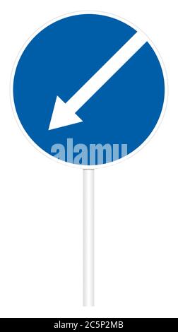 Verschreibungspflichtige Verkehrszeichen isoliert auf weißer 3D-Abbildung - direkt links Stockfoto