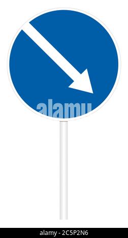 Verschreibungspflichtige Verkehrszeichen isoliert auf weißer 3D-Abbildung - direkt rechts Stockfoto