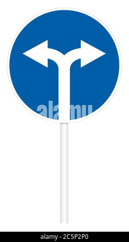 Verschreibungspflichtige Verkehrszeichen isoliert auf weißer 3D-Abbildung - linke und rechte Bewegung Stockfoto