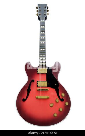Elektrische Gitarre isoliert auf weißem Hintergrund. Beschneidungspfad enthalten. Stockfoto