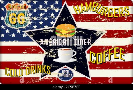 Retro american Diner Schild, abgenutzt und verwittert, Vektor eps Stock Vektor