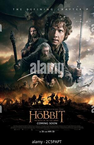 The Hobbit: The Battle of the Five Armies (2014) unter der Regie von Peter Jackson mit Ian McKellen, Martin Freeman, Richard Armitage und James Nesbitt. Der letzte Teil der Trilogie basiert auf J. R. R. Tolkiens Buch der Hobbit, Bilbo Baggins Fight to Haben to Haben the Lonely Mountain davor zu bewahren, in die Hände des mysteriösen Nekromanten zu fallen. US Advance Poster ***NUR FÜR REDAKTIONELLE ZWECKE***. Quelle: BFA / Warner Bros Stockfoto