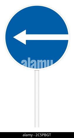 Verschreibungspflichtige Verkehrszeichen isoliert auf weißer 3D-Abbildung - direkt links Stockfoto