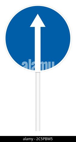 Präskriptive Verkehrszeichen isoliert auf weißer 3D-Abbildung - direkte Bewegung Stockfoto