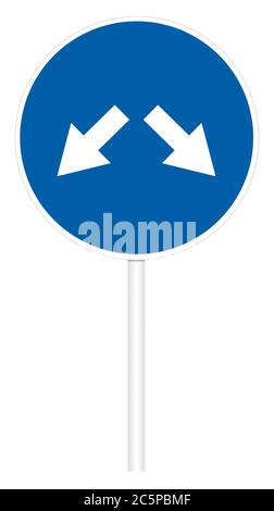 Verschreibungspflichtige Verkehrszeichen isoliert auf weißer 3D-Abbildung - linke und rechte Bewegung Stockfoto