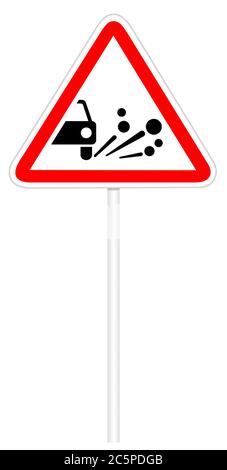 Warnschild isoliert auf weißer 3D-Abbildung - loser Kies Stockfoto