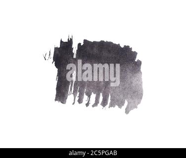 Pinselstrich in schwarz und grau isoliert auf weißem Hintergrund. Monochrome, abstrakte Strukturform. Handgezeichnete Aquarellillustration Stockfoto