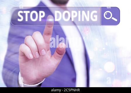 Handschrift Text Schreiben Stopp Doping. Konzeptionelle Foto beenden die Verwendung von verbotenen athletischen Leistungenverbessernde Drogen Web-Suche digitale Informationen futur Stockfoto