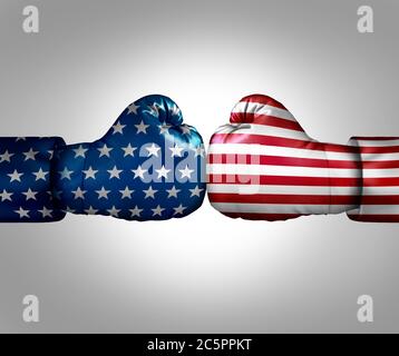 Kultur Krieg und Kulturkriege Konzept oder USA Erbe und teilte die amerikanische Politik als verschiedene Philosophie als Kulturen kämpfen in Konflikt. Stockfoto