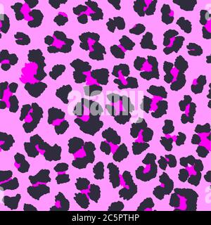 Rosa und leuchtend rosa Leopardenflecken in nahtlosem, sich wiederholendem Muster. Stock Vektor