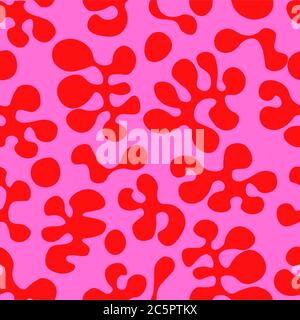 Wiederholbare, organische, rote Blobs auf rosa Hintergrund. Inspiriert von groovigen Lavalampen und psychedelischer 70er-Jahre-Kunst Stock Vektor