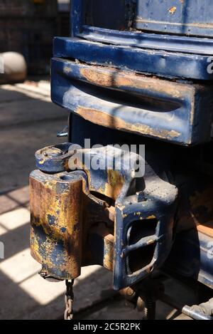 Eisenbahnwaggonkupplung im B&O Railroad Museum, Baltimore, Maryland, USA. Stockfoto