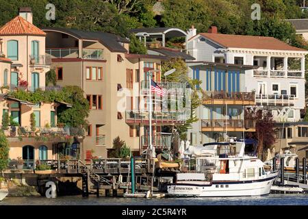 Ufergegendhäuser in Tiburon, Marin County, Kalifornien, USA Stockfoto